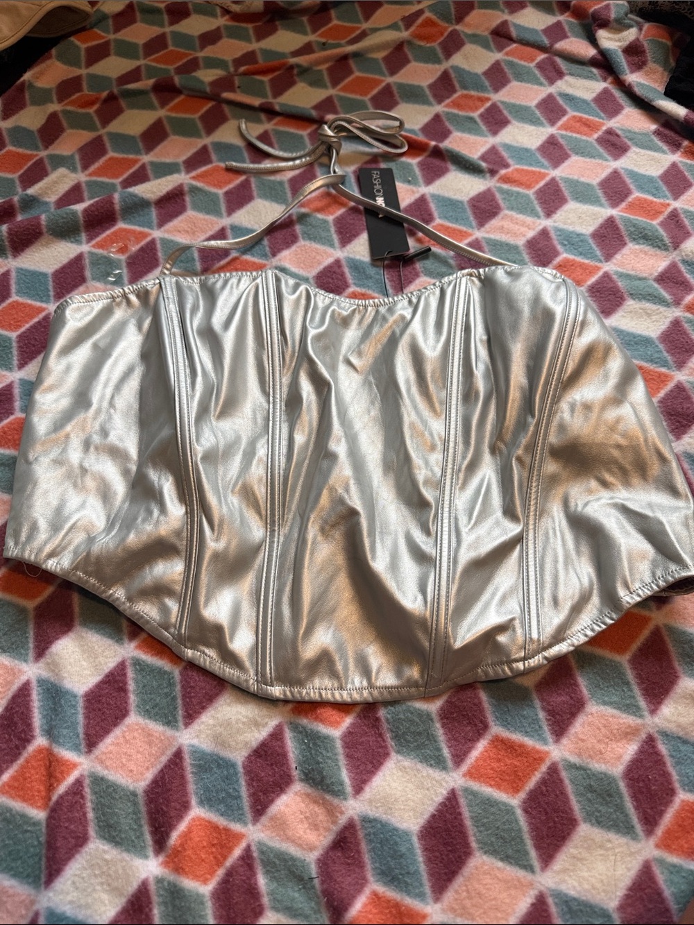 Silver Metallic Halter Corset Crop Top